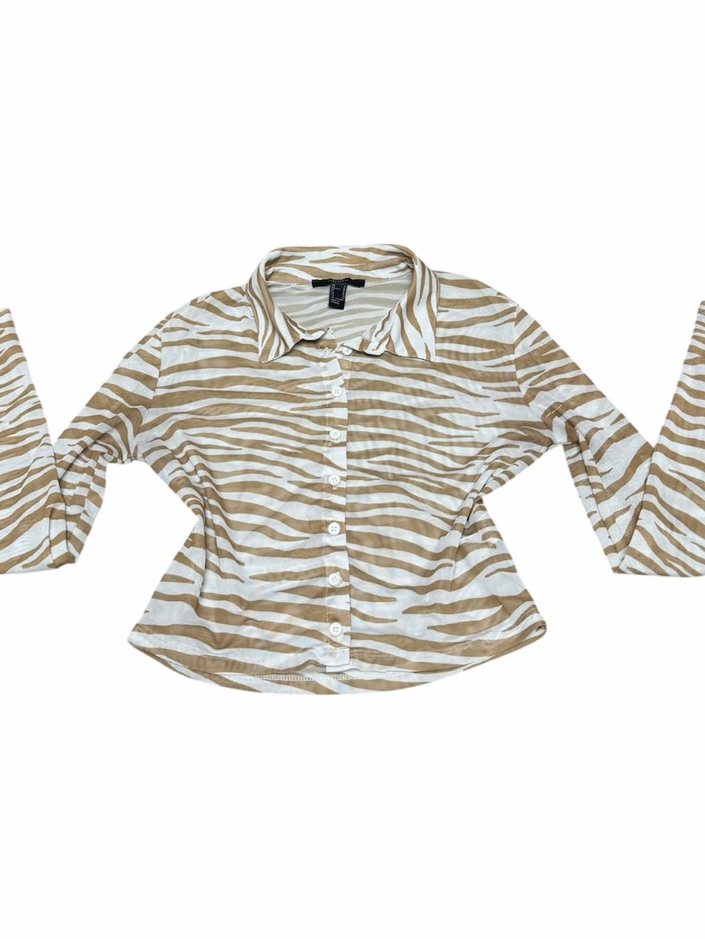 Forever 21 Tan and White Zebra-Print Button-Down Shirt